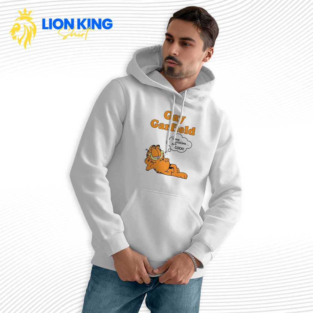 Gay Garfield Hoodie, Humorous LGBT Design Dreaming of Lasagna Gay Garfield Hoodie