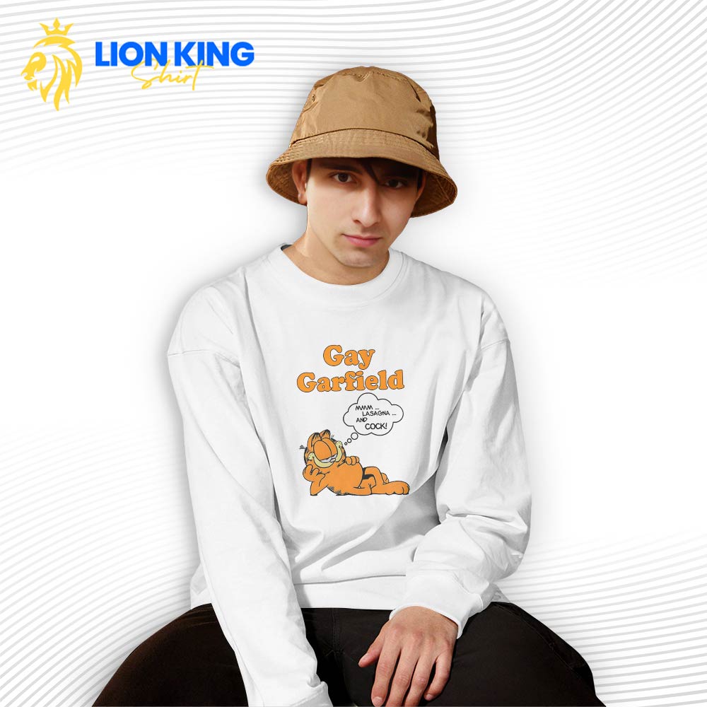 Gay Garfield Sweater, Humorous LGBT Design Dreaming of Lasagna Gay Garfield Sweater