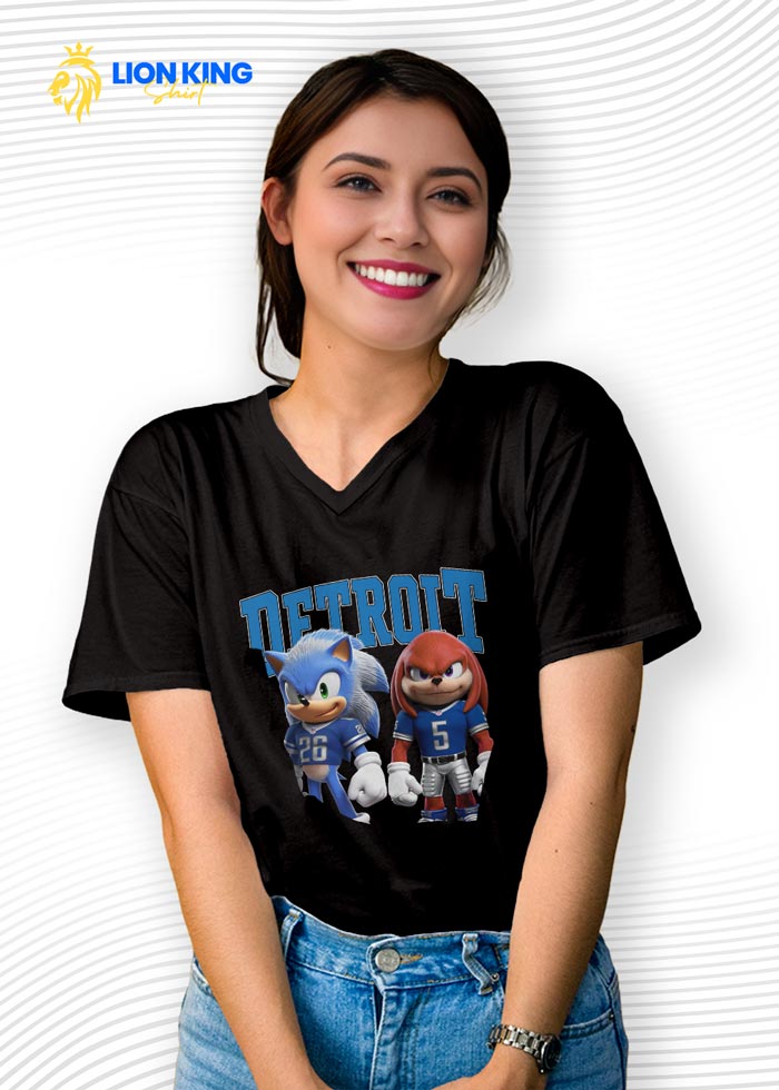 Detroit Lions Sonic And Knuckles V Neck For Fans Detroit Lions Sonic And Knuckles V Neck